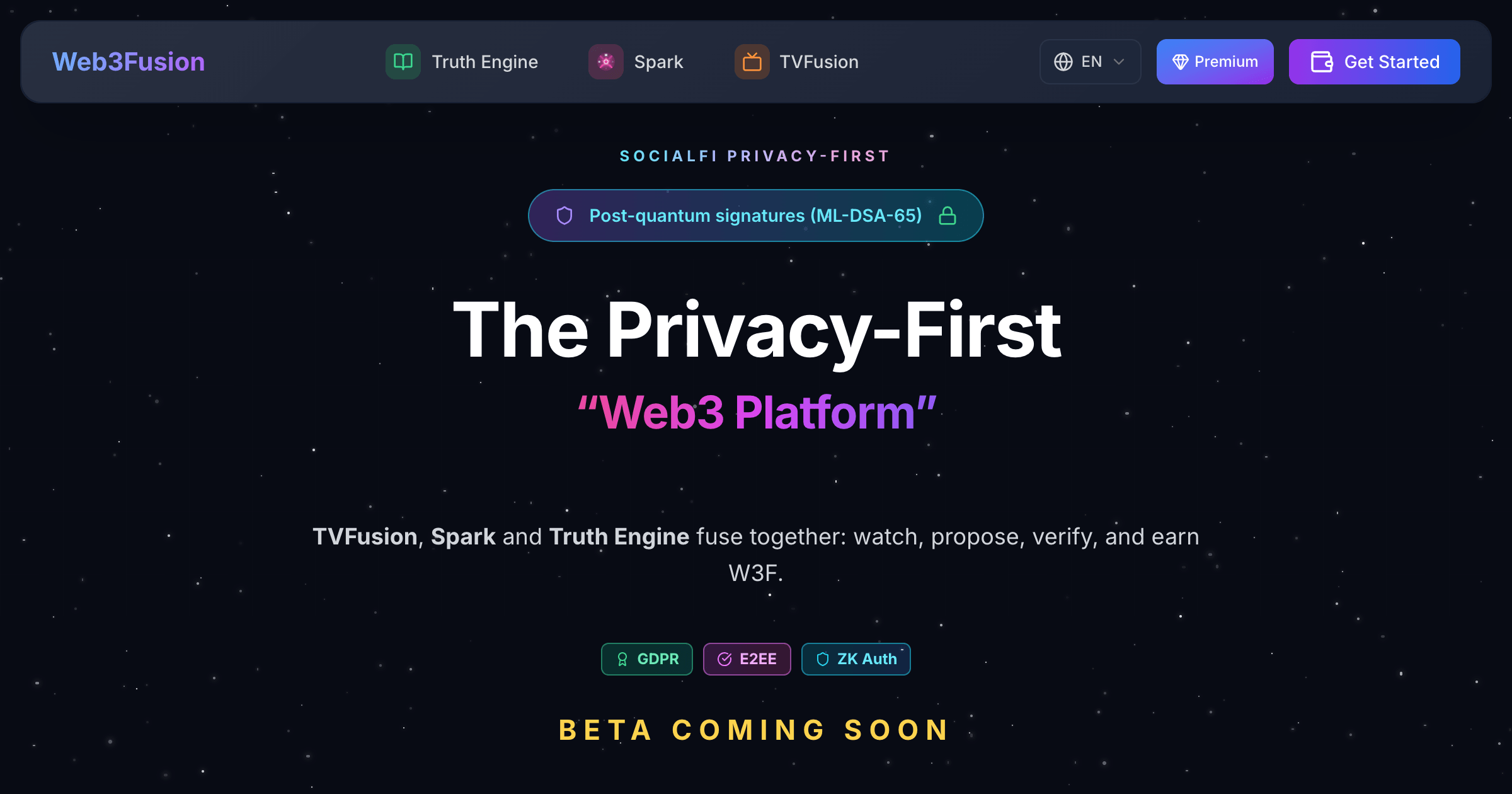 Web3Fusion — The Privacy-First Web3 Platform. Beta coming soon.